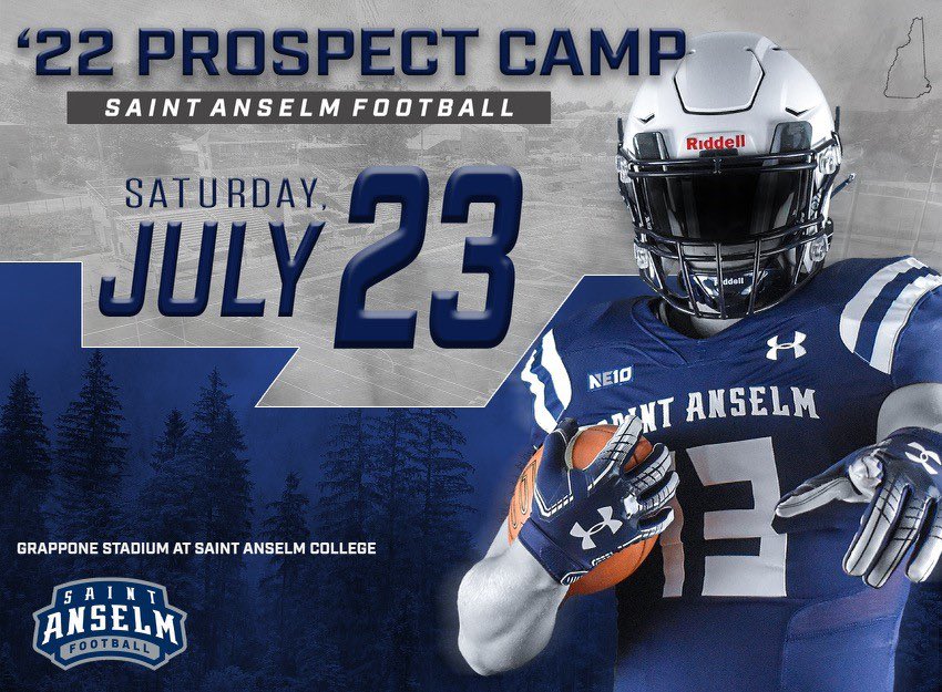 📣July 23rd 2022
⏰Session #1 11:00AM-3:00PM
⏰Session #2 2:30PM-6:30PM
📍Grappone Stadium <a href="/SaintAnselm/">Saint Anselm College</a> 
📍Manchester, NH
🏈Entering Grades 9-12
👇🏽👇🏽Reserve your spot here👇🏽👇🏽
…intanselmfootballcamps.totalcamps.com/shop/EVENT