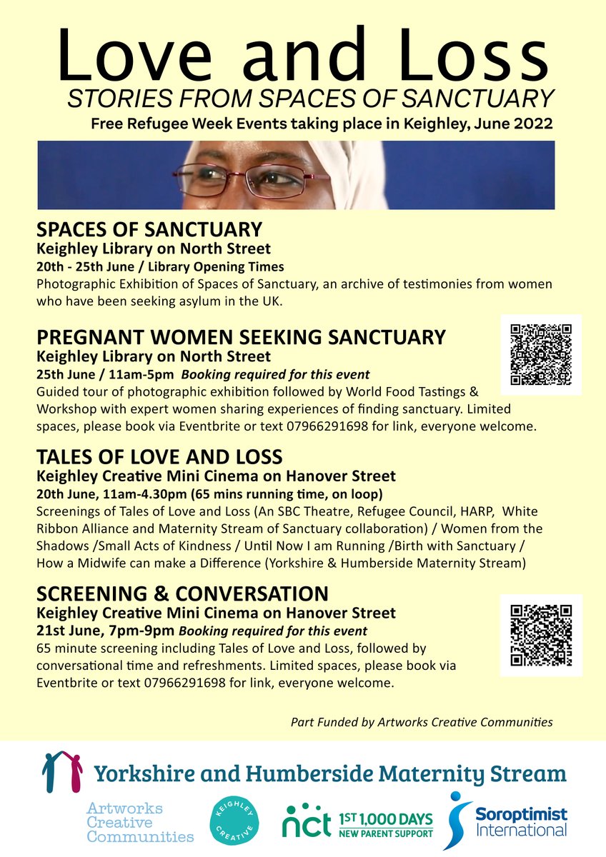 Here at @keighleycreative we are thrilled to be hosting and supporting two FREE film events in our mini cinema as part of Love and Loss: Stories from spaces of sanctuary for National Refugee Week. All details below!

Visit eventbrite.co.uk/e/tales-of-lov… to book your ticket for Tuesday!