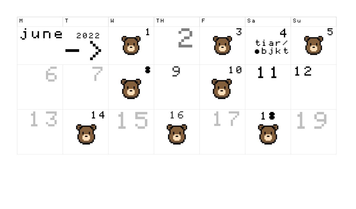 JUNE 2022 
13 /14/  15   16   17   18   19 .