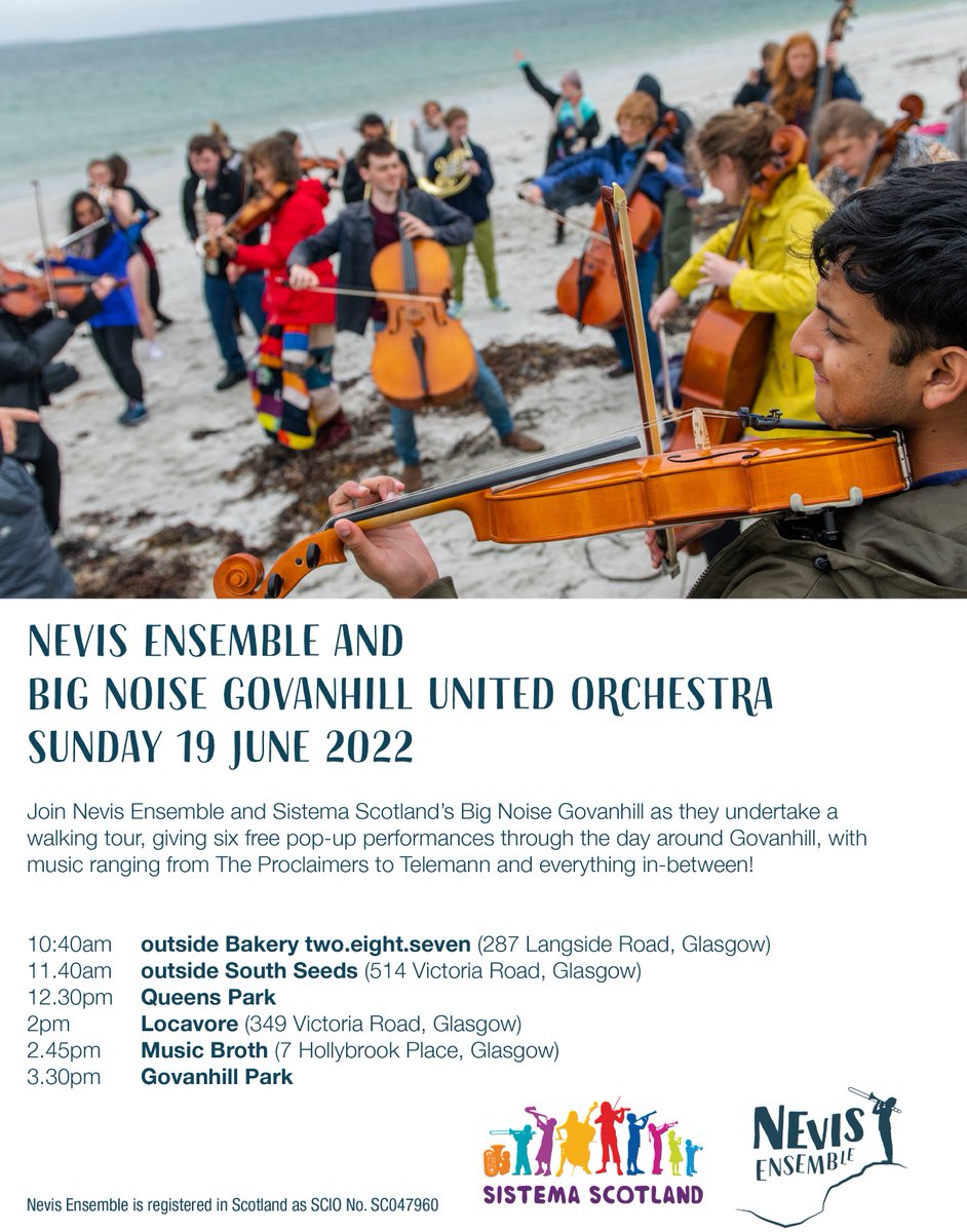 🎉 Join #BigNoiseGovanhill's United Orchestra on a walking performance tour of Govanhill this Sunday 19 June with the wonderful <a href="/nevisensemble/">Nevis Ensemble</a> 🎶🤩

See them perform at the locations below and show your support for our young musicians - please share!👇

🔗nevisensemble.org/make-music-tour