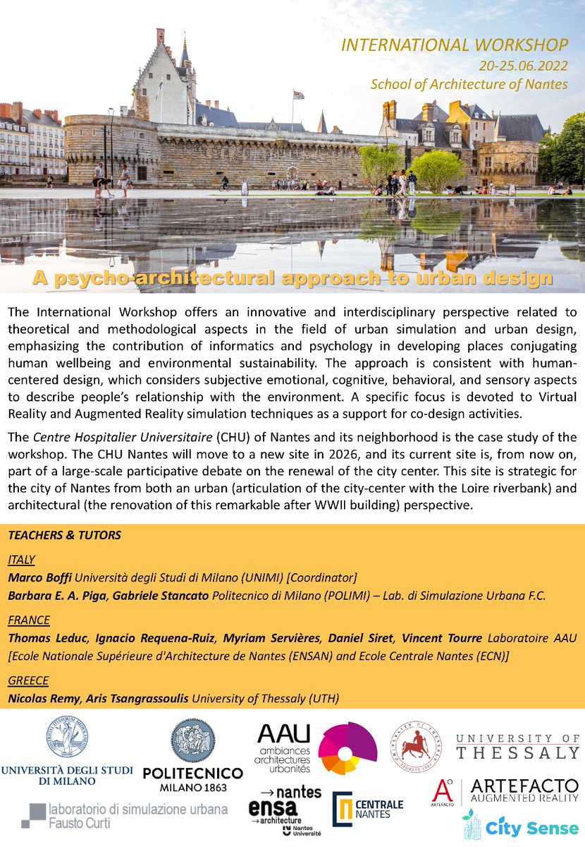 #AAUCRENAU hosts Barbara Piga (Politecnico di Milano) and Marco Boffi (Università degli Studi di Milano) from June 20 to 25, 2022, for the summer school they are organizing with <a href="/ensaNantes1/">ensaNantes</a> <a href="/polimi/">Politecnico di Milano</a> <a href="/uth_gr/">University Thessaly</a> 
#UrbanDesign 
aau.archi.fr/actualites/445…