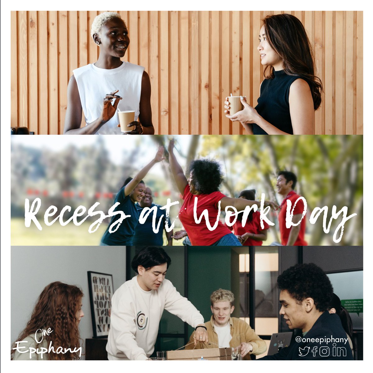 OneEpiphany's tweet photo. At One Epiphany, we understand the importance of having fun at work which leads to higher productivity and creativity.
On Recess at Work Day, take a break from your normal routine and recharge.
#oellc #RecessAtWorkDay #Entrepreneurs #DigitalMarketing #SmallBusiness https://t.co/74Igj5JTO8