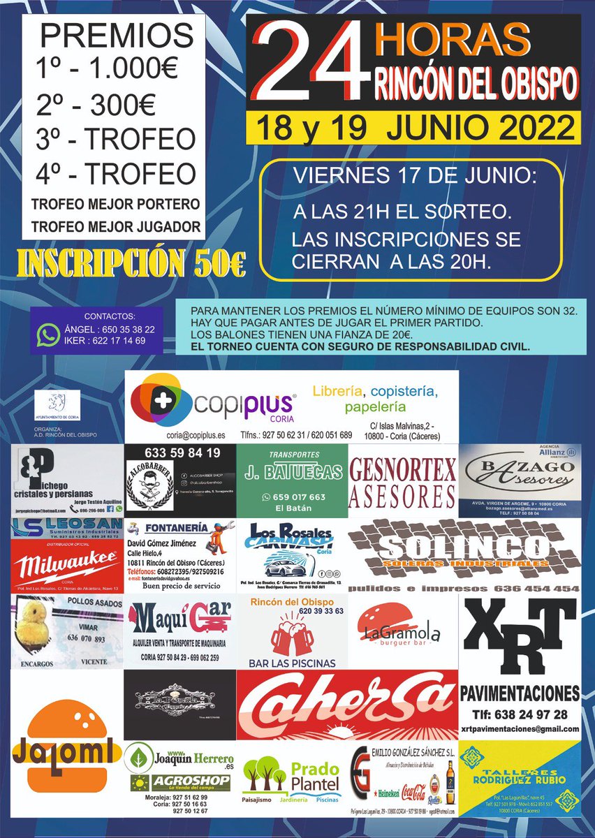 ¿Me ayudas a compartir? 

Os esperamos a todos en Rincón del Obispo para disfrutar de un fin de semana lleno de fútbol. 

#24horas #futbol #RincondelObispo