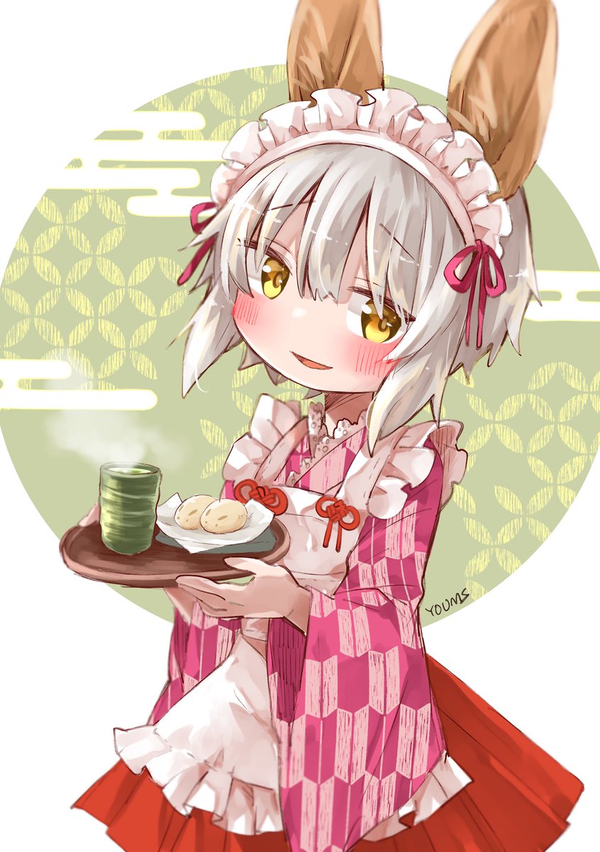 nanachi (made in abyss) animal ears maid headdress 1other furry apron tray alternate costume  illustration images