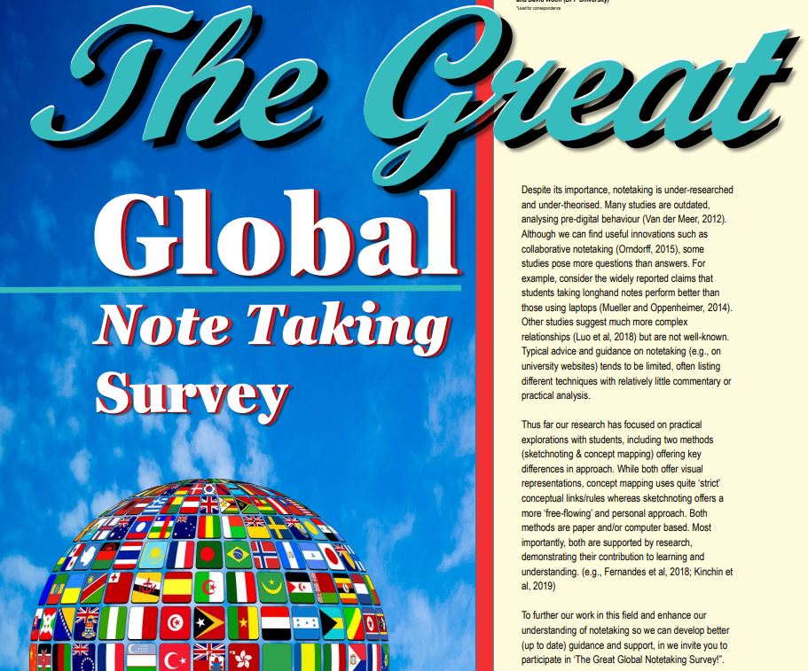 NTRepository's tweet image. The Great Global Note Taking Survey! Take the survey here: edgehill.onlinesurveys.ac.uk/visual-thinkin… @SFaulknerPandO
@debbaff @Sarah__Hallam 
@suebecks 
@Katrina_Swanton 
@DavidWooff @profpeterbrad 
@belld17 @CLTatEHU 10.25416/NTR.20036534
