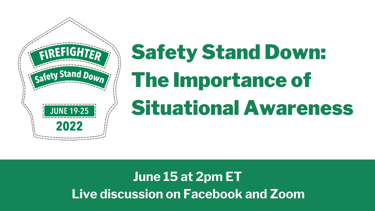 TOMORROW: Join the NVFC at 2pm ET for a live discussion to help your department get ready for Safety Stand Down, taking place 6/19-25. This year's theme focuses on the importance of situational awareness. Watch on Facebook or Zoom: fb.me/e/1B0l3ywKA