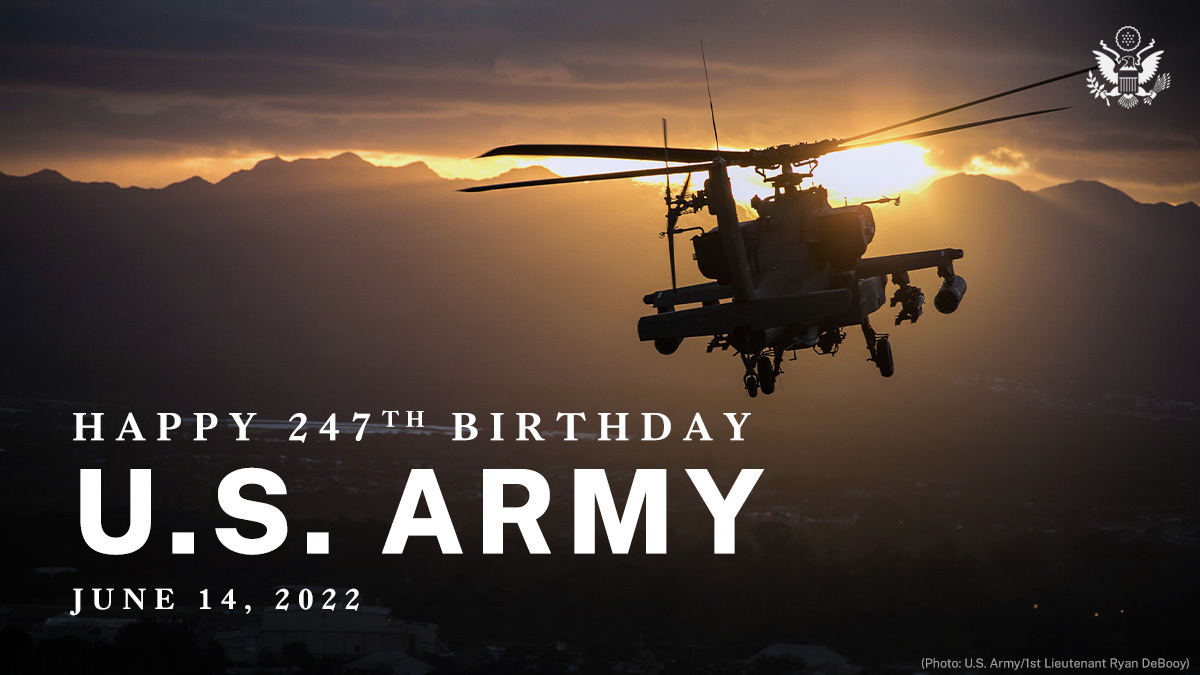 StateDept's tweet photo. Today, we celebrate 247 years of the @USArmy! We salute all those who demonstrate their courage and patriotism every day while serving, defending, and protecting America around the world. #ArmyBDay https://t.co/pXKv9lvi6F