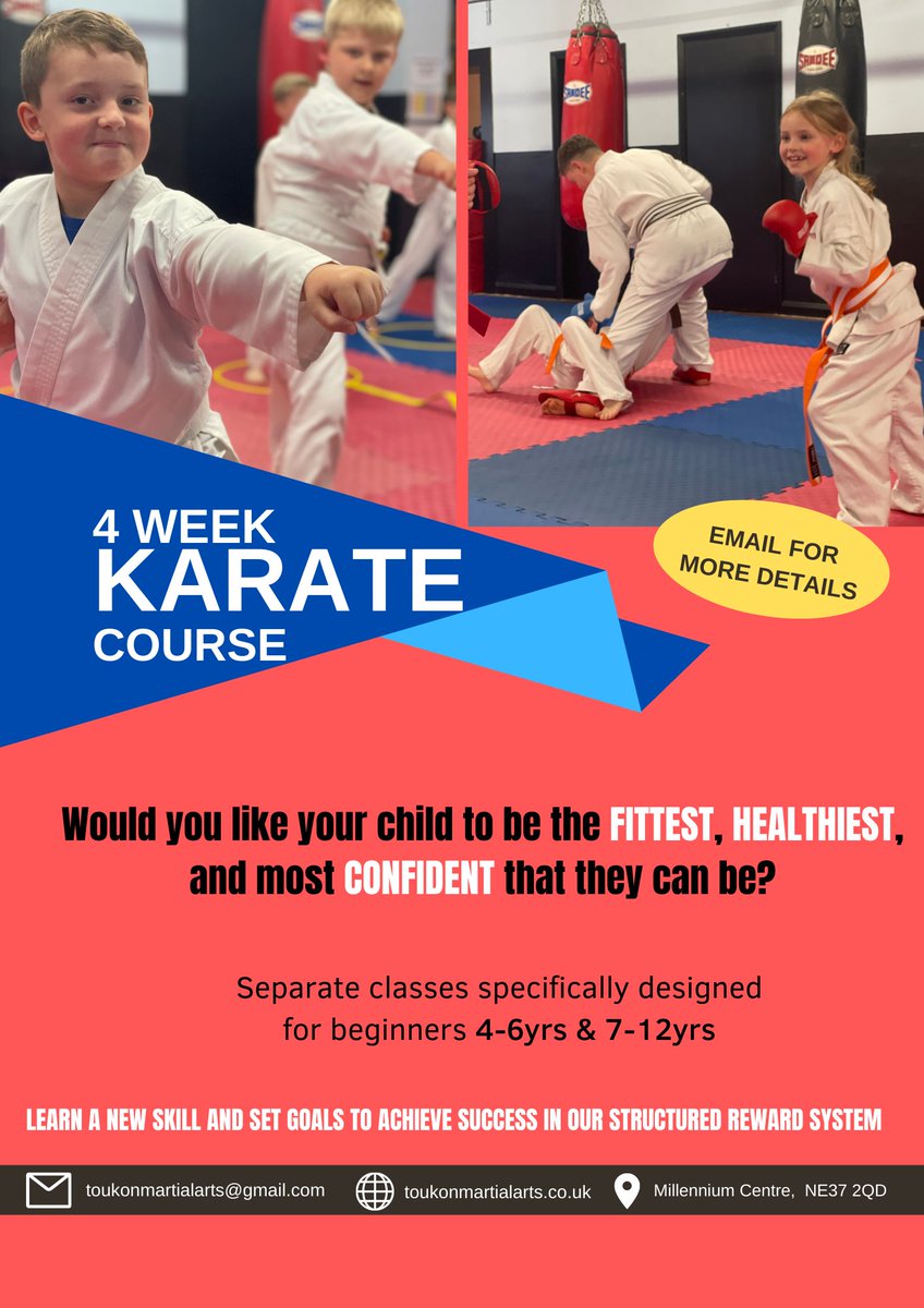 ToukonMA's tweet photo. Thought about Martial Arts for your child but not sure if they will enjoy it？
We have the answer!...
Try our 4-week beginners Karate course… after completion and if your child loves what we do they can join one of our programmes (no obligation to do so)
https://t.co/jeBbZyCN04 https://t.co/iu8MGxxteP