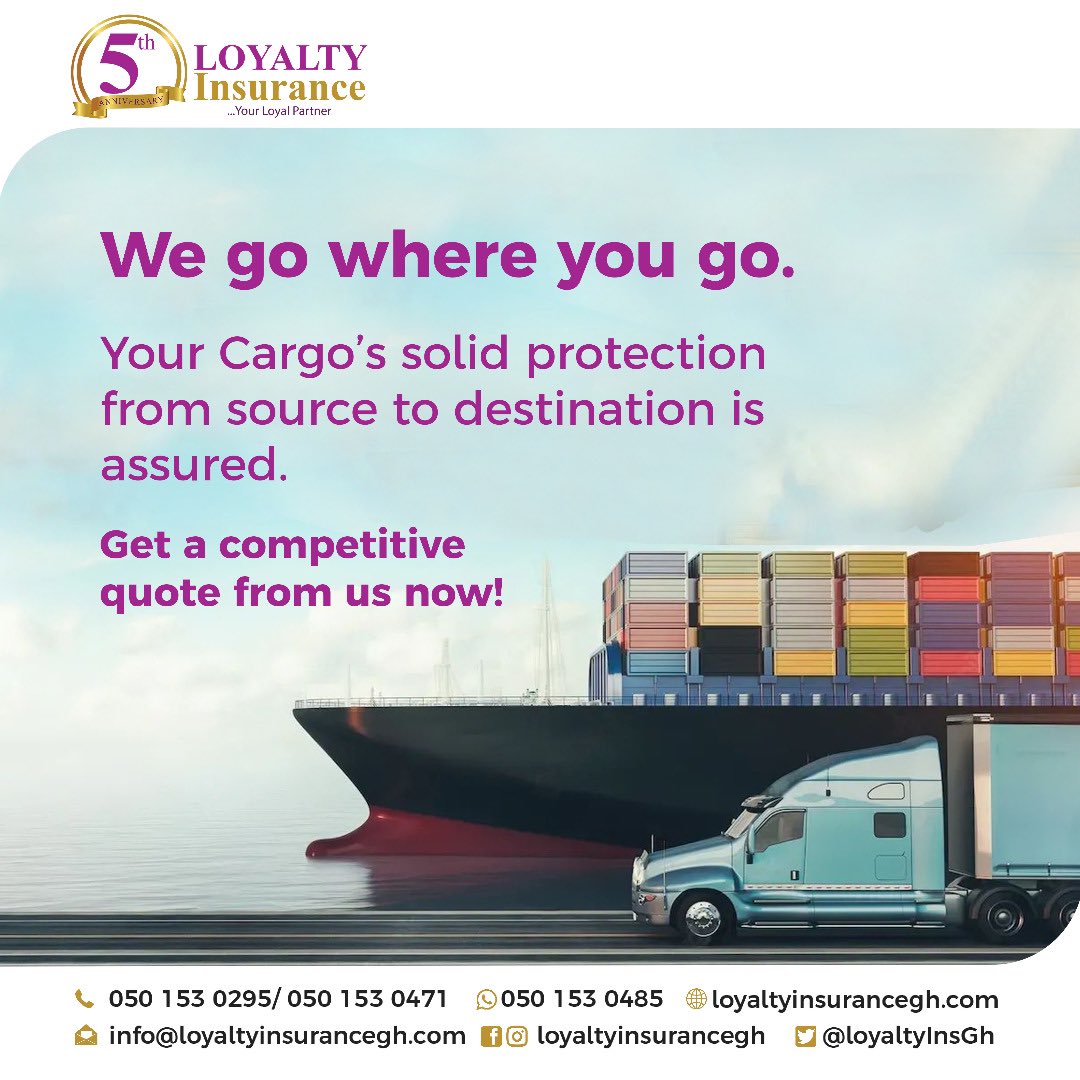LoyaltyinsGh's tweet photo. With us, your cargo's solid protection from source to destination is assured. Give us a call today.

#loyaltyat5 #loyaltyforyou #loyaltyinsurance #explorepage #explorer #exploremore #insurance #insurancecom https://t.co/AqWJG32geB