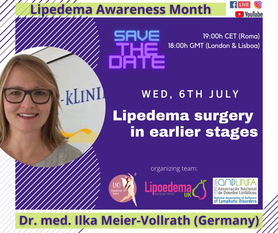 HanseKlinik's tweet photo. -Lipoedema Awareness Month Webinar-
On Wed 6th July Dr. Meier-Vollrath gives a presentation: “Lipedema surgery in earlier stages”. The event will be live streamed on the Lio Lipedema Italia YouTube channel. Further information here https://t.co/I07BJyFNlP 
#lipoedema #lipedema https://t.co/OZkeJQ4YbK