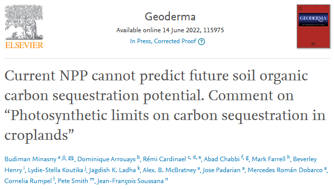 ⬇️Our letter to the Editor @BudimanSoil @DominiqueArrou1 @ChabbiAbad @inverted_soil @CorneliaRumpel about a recent paper @JWvanGroenigen @kjvangroenigen @PowlsonDavid Thanks all for this very sane debate & to the journal @Geoderma_Jrnl for publishing it!
doi.org/10.1016/j.geod…