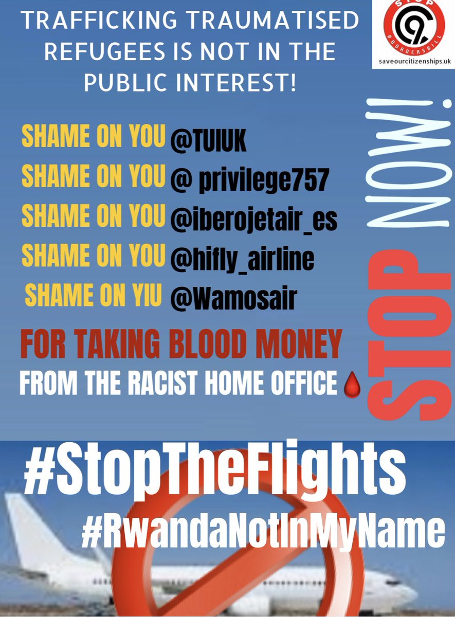 It has emerged that <a href="/TUIUK/">tuiuk</a> charters flights from <a href="/privilege757/">Chema Alvarez</a> - Will you now boycott them? 

Keep up the pressure ✊
<a href="/iberojetair_es/">Iberojet</a> 
<a href="/privilege757/">Chema Alvarez</a>
<a href="/hifly_airline/">Hi Fly</a> 
@Wamosair 

#StopTheFlights 

Tell their CEOs to #StopTheFlights via @jcwi_uk jcwi.org.uk/airlines-dont-…