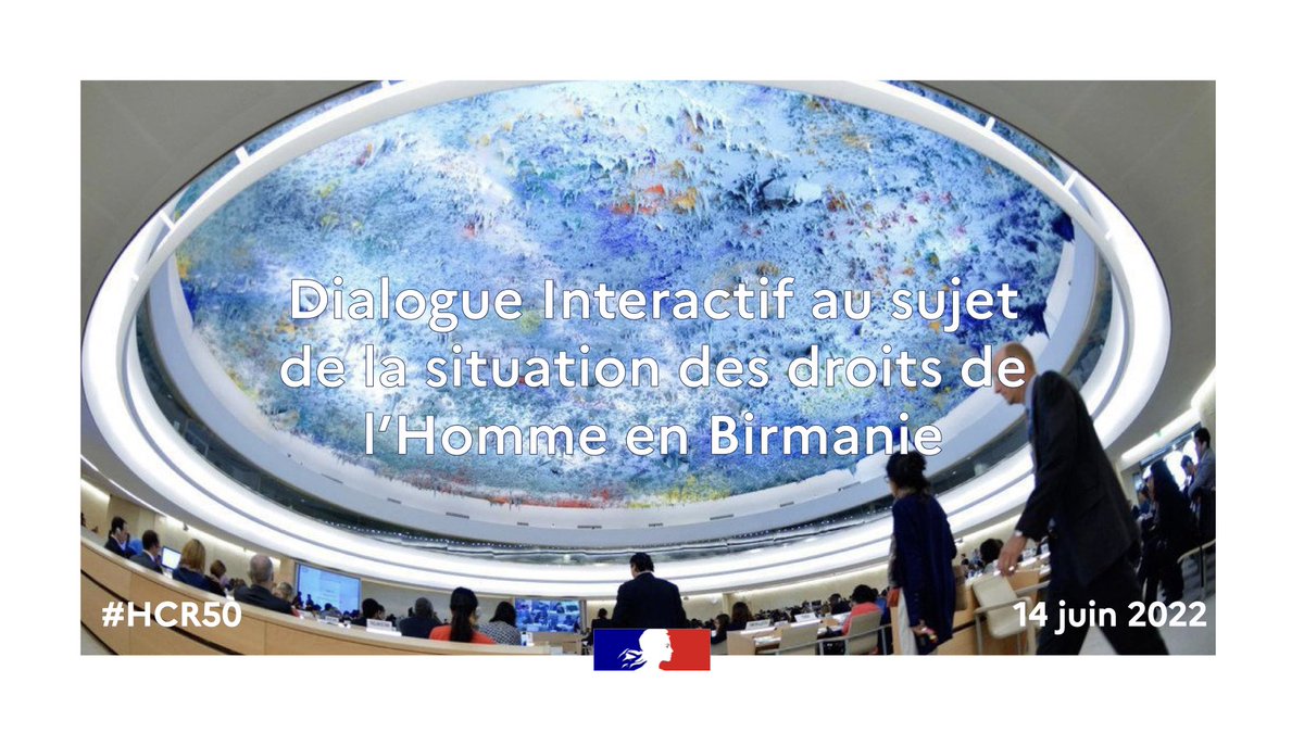 FranceONUGeneve's tweet photo. #HCR50 | De graves violations des #droitsdelhomme & droit Intl humanitaire continuent d'être commises en #Birmanie dans une totale impunité.
La 🇫🇷 condamne le nouveau pas dans la terreur franchi par la junte avec la condamnation à mort de 4 personnes dont 1 écrivain & ex-député. https://t.co/NMUGvh4kC8