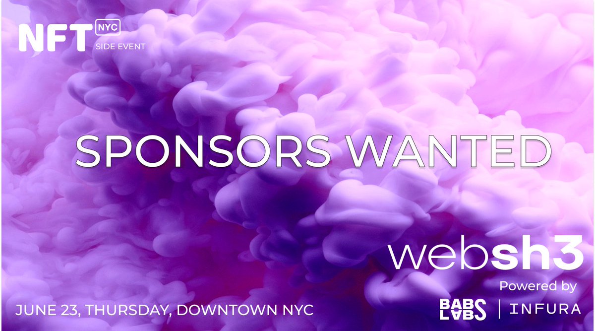 SPONSORS WANTED! Would you or your business like to get involved in supporting a bunch of coolest women-led projects in Web3? WebSH3 is a special side event in <a href="/NFT_NYC/">NFT.NYC</a> set to celebrate &amp; give platform to all the web3 chicks to thrive 💌hello@websh3.world