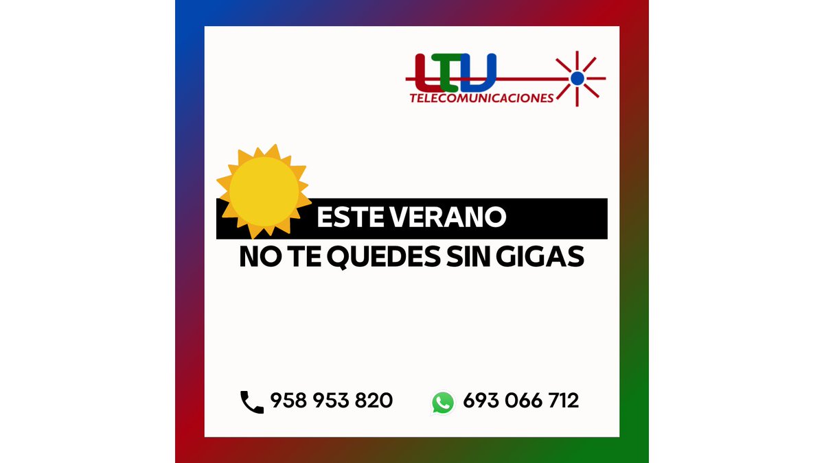 LtvTelecom's tweet image. ltvtelecom ¡¡¡Este verano no te quedes sin gigas!!! 😎
✔️ Sin Permanencia
✔️ Sin subidas de precio
✔️ Tarifas familiares
✔️ Comparte gigas
ℹ️ Llámanos al 958 953 820. También nos puedes
escribir por al Whatsapp 693 066 712
#Lecrín #LtvTelecom #LecrínTelevisión #Móvil #FibraÓptica