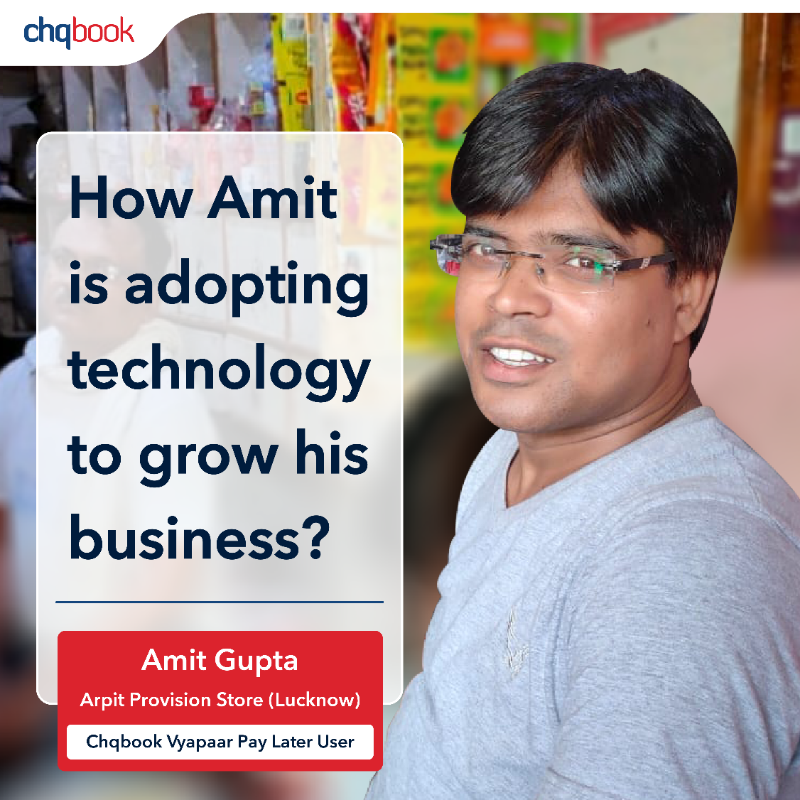 chqbook's tweet photo. Meet Amit Gupta, from Lucknow. Over the last many years, he has been gradually adopting technology to keep growing his business. His dream is to open a mini-supermarket one day.

@Chqbook is inspired by his commitment and hopes to be with him in every step of his journey.