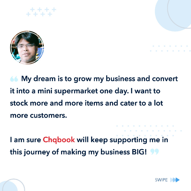 chqbook's tweet photo. Meet Amit Gupta, from Lucknow. Over the last many years, he has been gradually adopting technology to keep growing his business. His dream is to open a mini-supermarket one day.

@Chqbook is inspired by his commitment and hopes to be with him in every step of his journey.