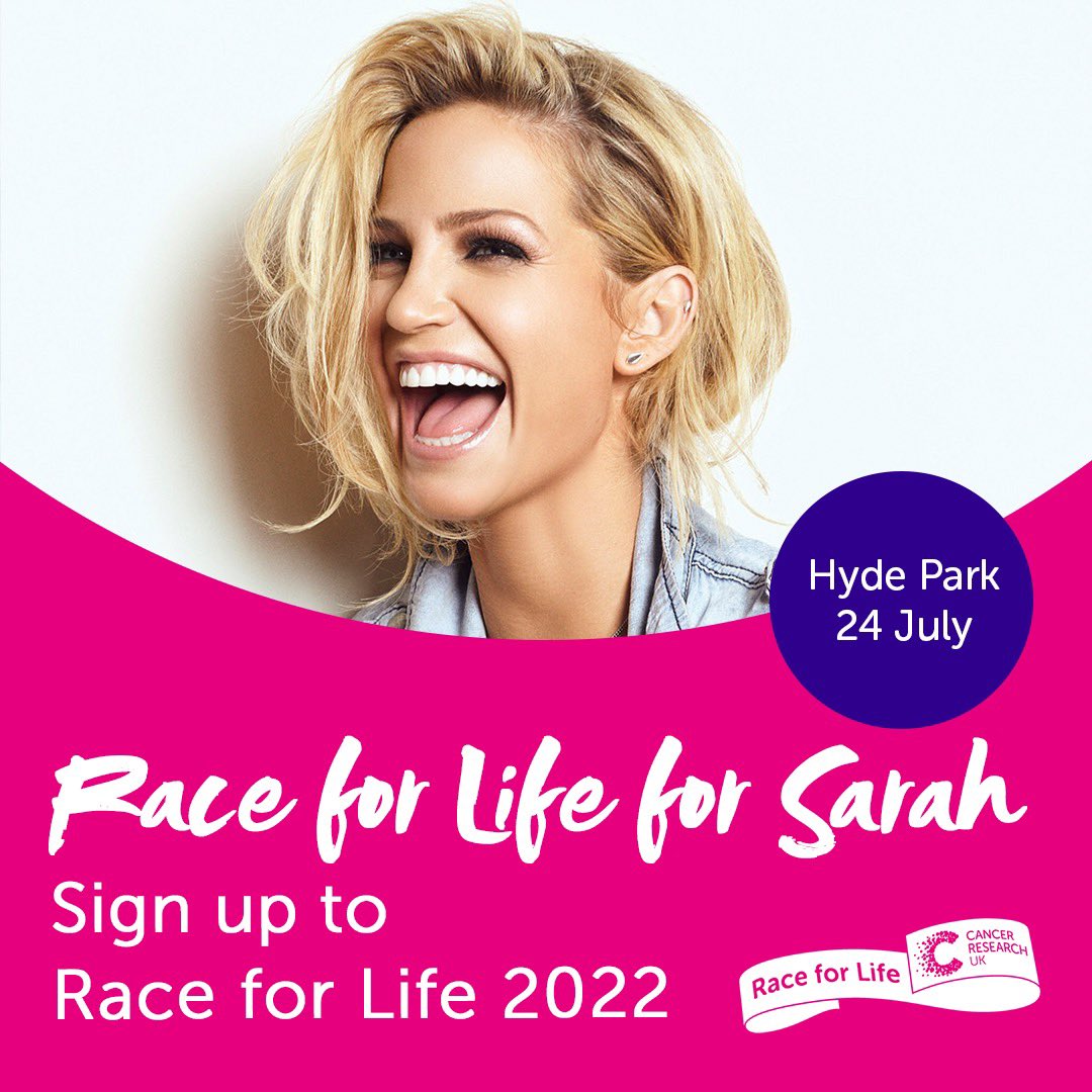 raceforlife's tweet photo. Race for Life for Sarah with Girls Aloud members Cheryl, Kimberley, Nadine and Nicola to raise funds for breast cancer research. We’re dedicating a 5k event to Sarah Harding at Hyde Park on 24 July or at home 💕 Find out more: https://t.co/HBSoacBQyI #RaceforLife https://t.co/KAPJ5b6eUo