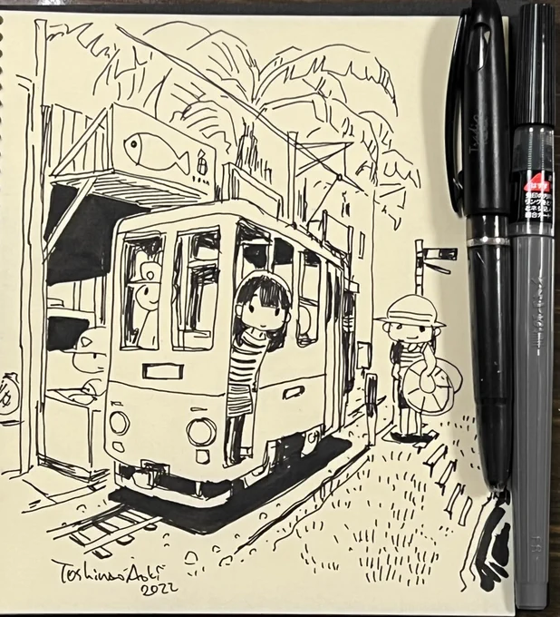 海沿いを走る電車
#ぺんてるかいてる
#らくがき 