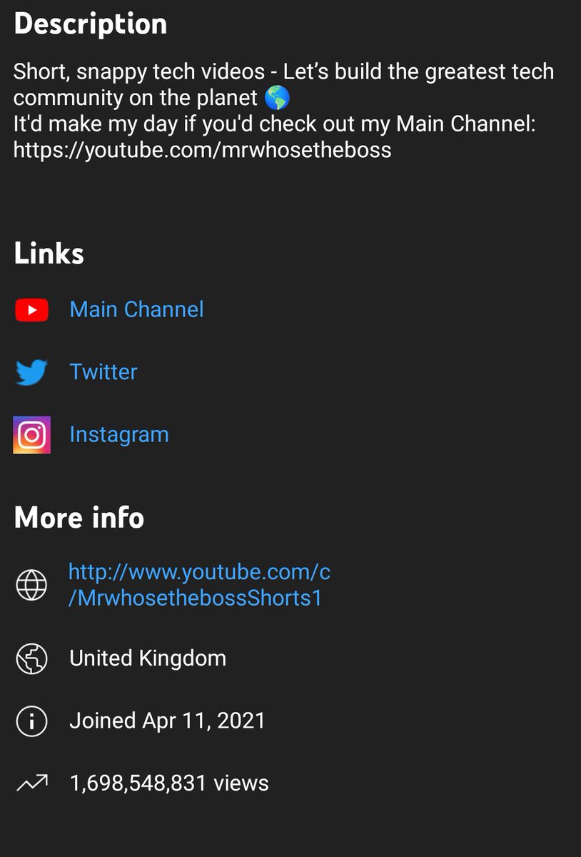 MrDemon193's tweet photo. @Mrwhosetheboss Shorts channel gonna surpass the main channel in terms of views very soon! https://t.co/8X21o0vOv1