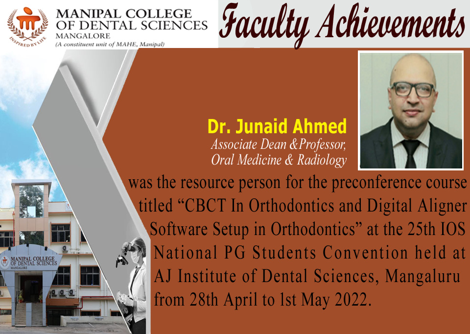 MangaloreMcods's tweet photo. Faculty Achievements
As resource persons Dr. Junaid Ahmed, Assoc Dean & Professor, Dr. Nanditha Sujir, Assoc Professor, Dr. Shravan Shetty, Reader
#resourcepersons #pgconvention #CBCT #orthodontics
@MAHE_Manipal
#mcodsmangalore #mcodsmlr https://t.co/Un1NOdicQ1