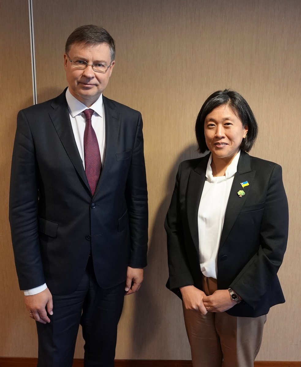 AmbassadorTai's tweet photo. Productive conversation this morning with @VDombrovskis about several #MC12 issues. We’re working to reach meaningful outcomes in Geneva over the next few days. https://t.co/KP2FFsa8Ya