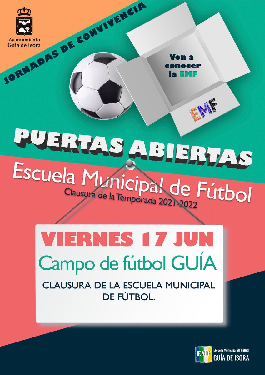 culturaguiadei1's tweet image. 📢 YA EMPIEZAN LAS JORNADAS DE CONVIVENCIA Y PUERTAS ABIERTAS DE LA #EMOD

📆 MARTES 14
✅ Deportes
📆 MIÉRCOLES 15
✅ Pintura y danza
📆 JUEVES 16
✅ Pintura y arte
📆 VIERNES 17
⚽ Clausura de la Escuela Municipal de Fútbol

#GuíadeIsoraDeporteDeCostaACumbre #culturaguíadeisora