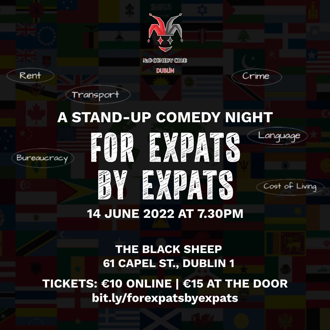 n2odublin's tweet photo. This is happening tonight! 🤩
ONLY 8 tickets left! 🔥
Featuring @BlackIrishComic @nmai_comedy @theonlyfunnydan & Shrinidhi Kalwad. Hosted by @MalindaPerera_
Tix 👉🏾 https://t.co/UErG2ChRFw
#dublin #ireland #irishcomedy #expatsinireland https://t.co/tGIE12NugA