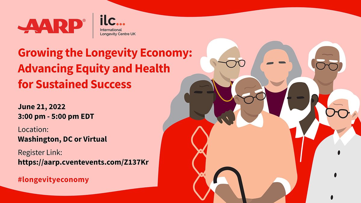 Join us & @AARPFoundation on 21 June at 3pm EDT (8pm BST) for discussions on the #longevityeconomy featuring expert insights including @StaciAlexander, @JeanAccius, @sinclairda, @rjretirepolicy, @55fakingnormal, @LilyParsey & @DoctorTanMD. 
Register: aarp.cventevents.com/Z137Kr