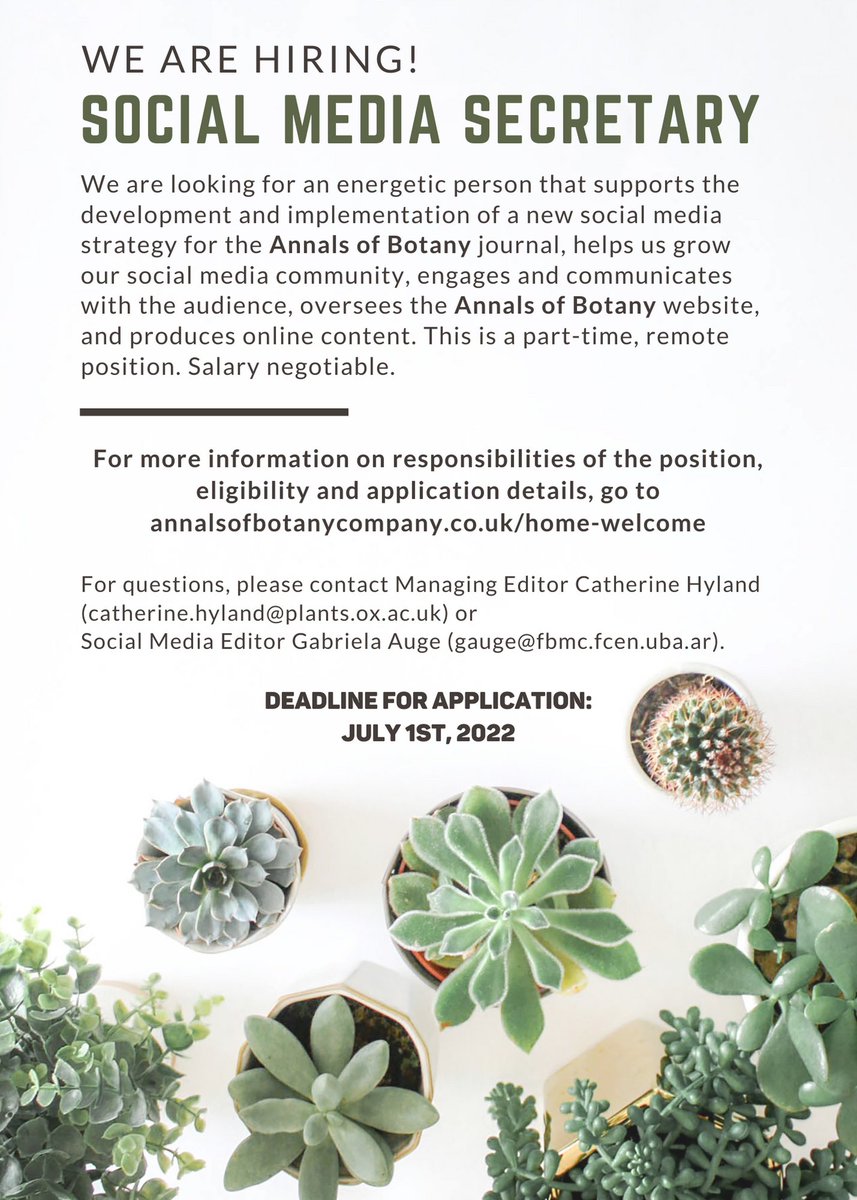 Come work with us at @annbot! We are hiring a Social Media Secretary to help us grow our online presence. This is a part-time remote position, people from around the world are invited to apply! (1/3)
#PlantSciJobs #scicomm