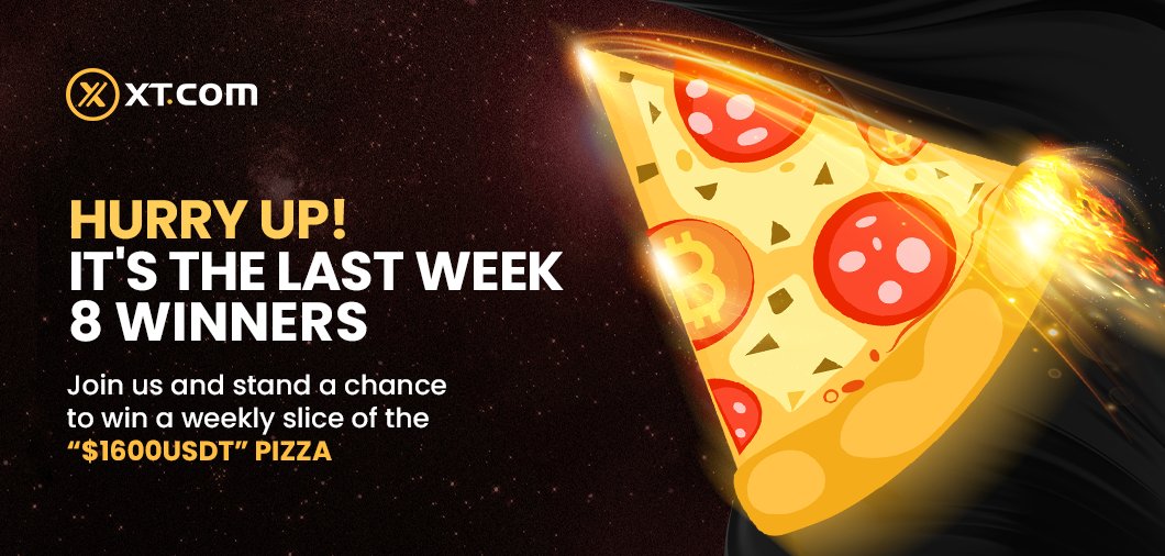 DON'T MISS OUT! 🚨🚨
LAST SLICES of the $1600 USDT Pizza 🍕

1- Follow @XTExchange on Twitter &amp; Instagram for Double Entry 👤

2- Retweet and tag 3 friends! 😍

4- Share your Wallet Address 🔥

#XTExchange #Giveaway #Pizza #CryptoMarket #TwitterCompetition #Competition