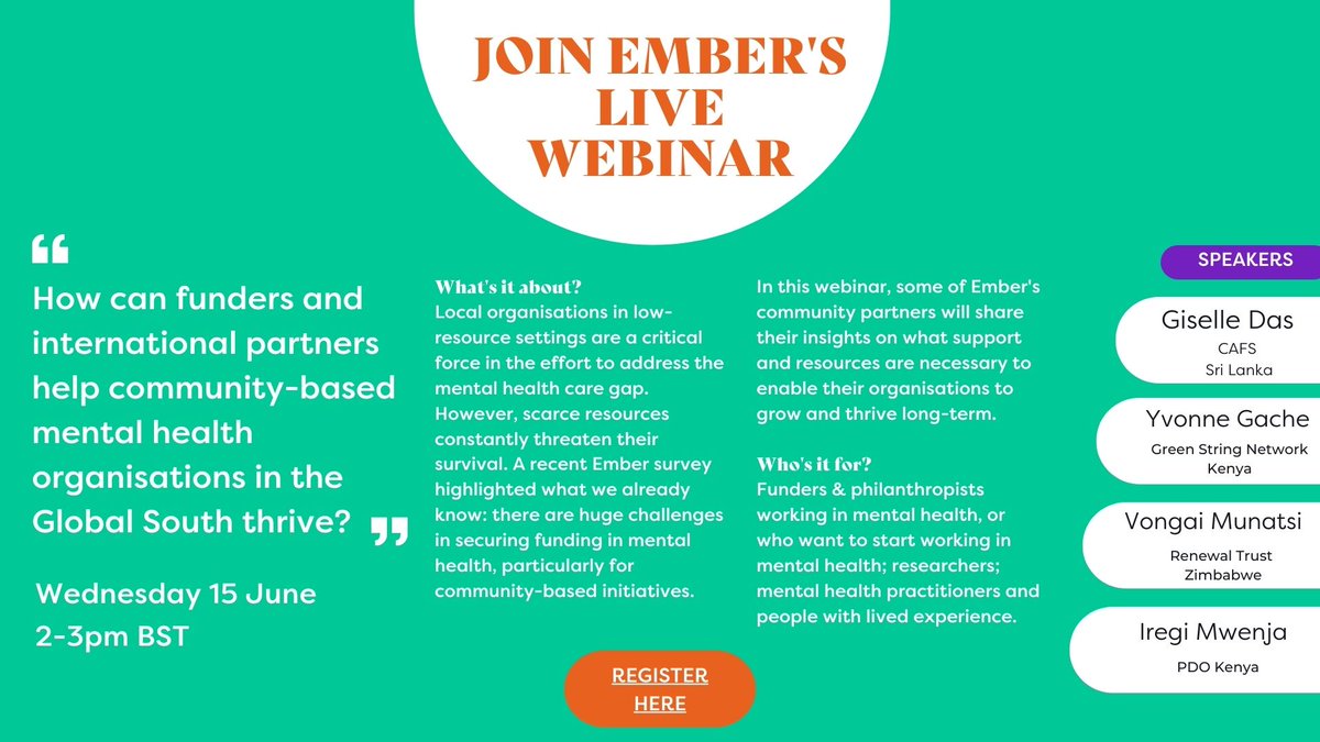 Ember_mh's tweet photo. We're all set for Ember webinar tomorrow!

We'll be discussing how funders &amp; intl partners can do better to support community #mentalhealth orgs. 

Join us &amp; hear insights directly from leading innovators in community mental health from 2pm BST. Register 👇https://t.co/fwy8gh6UXB https://t.co/I3Fu2JkvNM