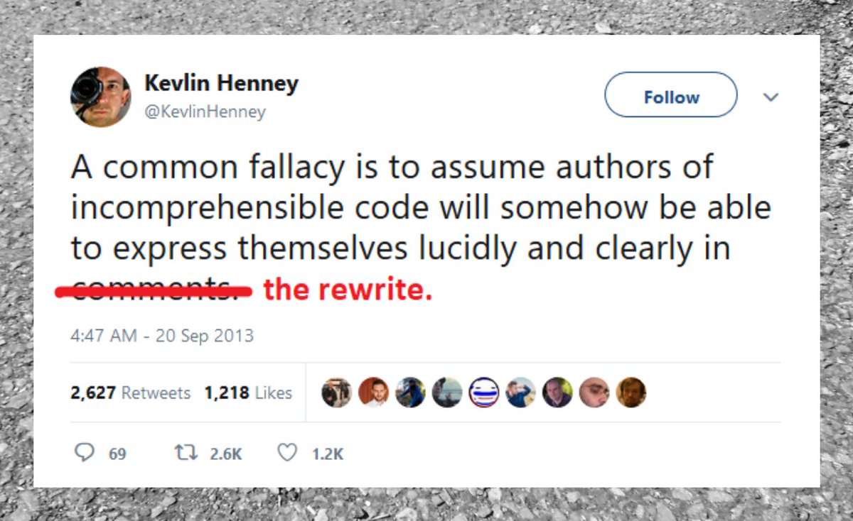 #ShouldWeJustRewriteThis? #NorDevCon 

<a href="/NorfolkDev/">nor(DEV):</a> 

With due credit to <a href="/KevlinHenney/">Kevlin Henney</a> 
x.com/kevlinhenney/s…