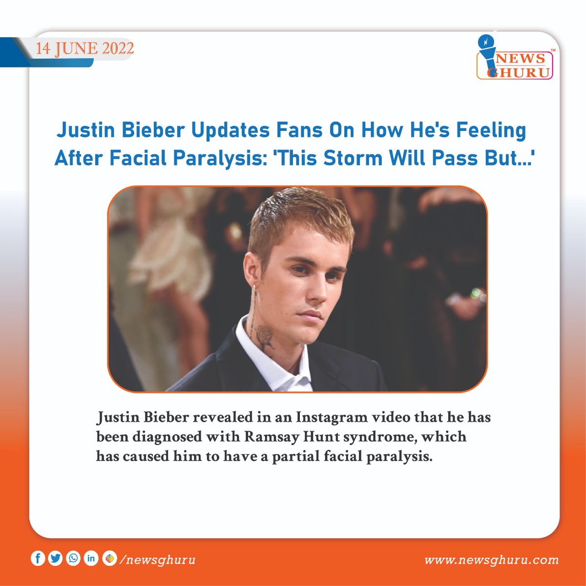 NewsGhuru's tweet photo. Justin Bieber Updates Fans On How He's Feeling After Facial Paralysis: 'This Storm Will Pass But...'
Source: News 18
#justinbeiber #thisstormwillpass #ramsayhuntsyndrome #popsensationjustinbiber #newyorkcity #msgshows #aegpresents #newsghuru https://t.co/sAo9s2cJKe