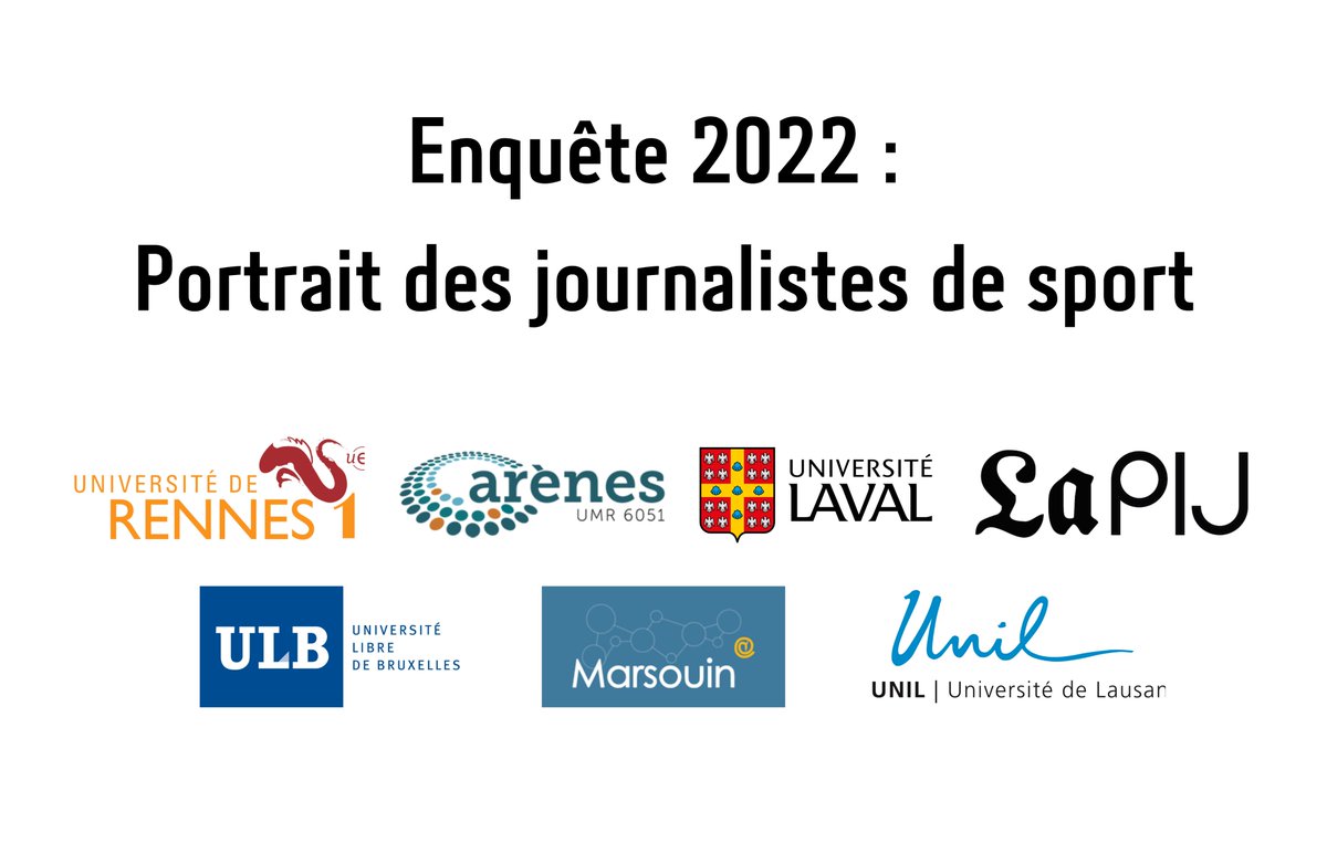 📣 Journalistes de sport, nous avons besoin de vous ! 

Le <a href="/gis_marsouin/">gis_marsouin</a> lance une enquête sur vos conditions de travail. Femmes, hommes, CDI, stagiaires ou alternant·e·s : tout le monde peut répondre à ce questionnaire anonyme ⤵
lapij.ulb.ac.be/lancement-de-l…