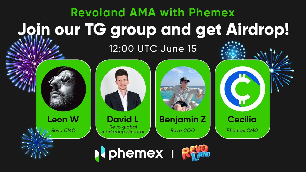 Phemex_official's tweet photo. We’re having an AMA on Telegram this June 15 at UTC 12.00! Come join and get Airdrop when you ask any burning questions 🔥 
@Revolutionland 

Join now👉 https://t.co/AxjpYToNPB

#TelegramAMA #Phemextelegram #Phemexcommunity #airdrop #REVO #GameFi #PhemexXRevoland https://t.co/Cb99kpw3Yt