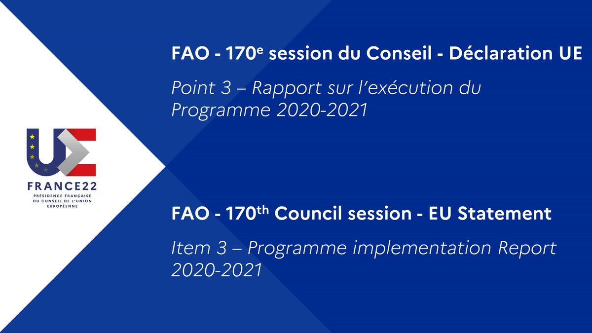 FranceONURome's tweet photo. @FAO I #CL170 I Statement on behalf of the #EuropeanUnion 🇪🇺 on Item3️⃣ "Programme implementation report".

En français ➡️ https://t.co/PBpx88fBQd
In English ➡️ https://t.co/UaiiLsYHAZ

#EU2022FR #EUatFAO #PFUE2022 https://t.co/Ug8JSbIzoq