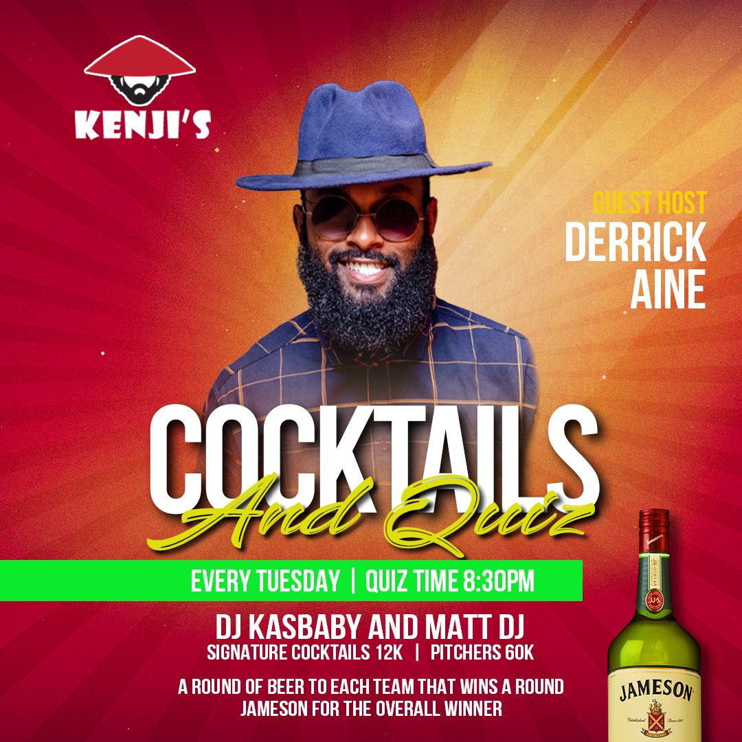 twendetupaate's tweet photo. Don't miss Cocktails and Quiz tonight featuring dope mixes by @DjKasBaby and @therealmattdj with guest host @AineDasha https://t.co/AJZ4Jgq2QN