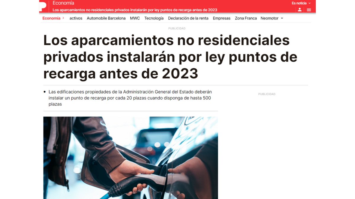 🏛️El Gobierno instalará puntos de recarga de vehículos eléctricos de acceso público antes de 2023.

🏚️En especial, en los los edificios no residenciales privados. 

🔌La falta masiva de puntos de recarga dificulta el uso del coche eléctrico en España.

📲elperiodico.com/es/economia/20…