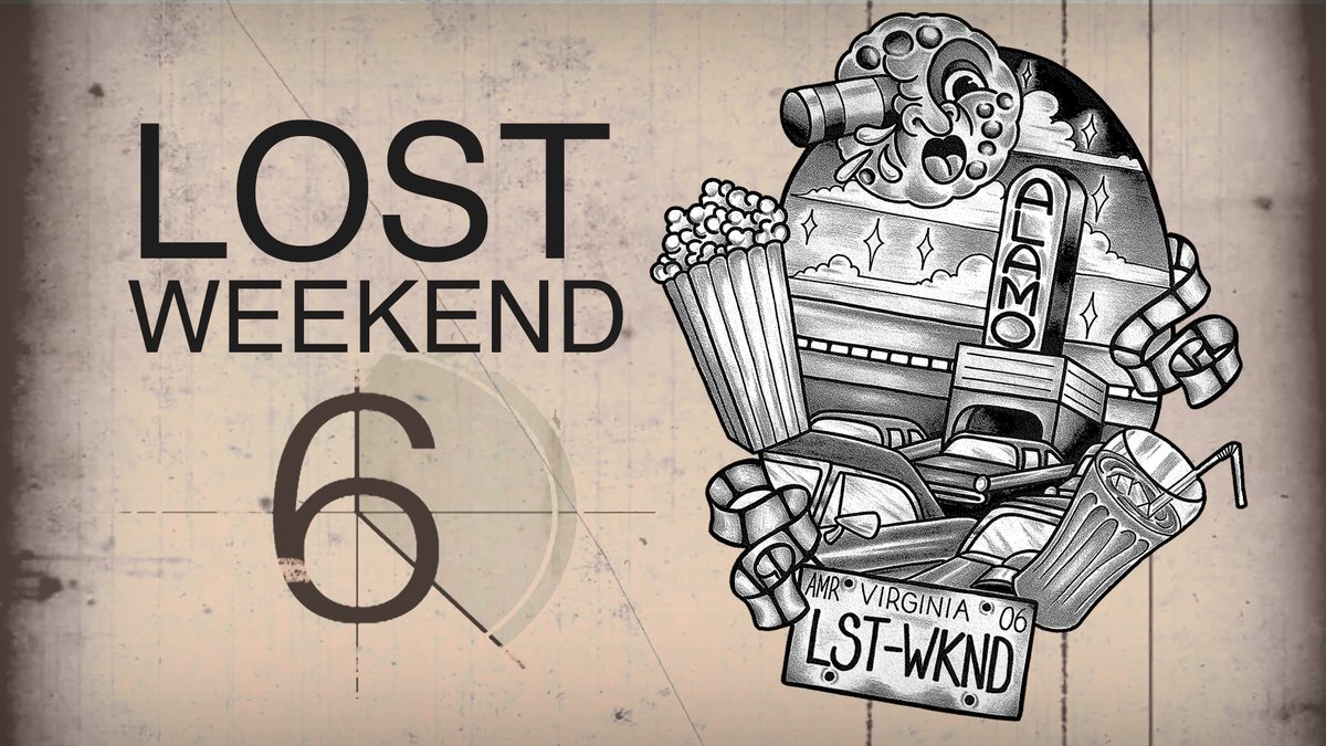 CinemaBandwagon's tweet photo. Eight days until we unveil our #AlamoFilmClub #RoadtoLostWeekend and I'm sitting here looking at our infamous #LostWeekendVI logo from Aaron Robinson from Sakura Tattoo! I cannot wait to wax nostalgia to you on June 22nd at 6:30pm! @alamowinchester https://t.co/qH8wq3DkH0