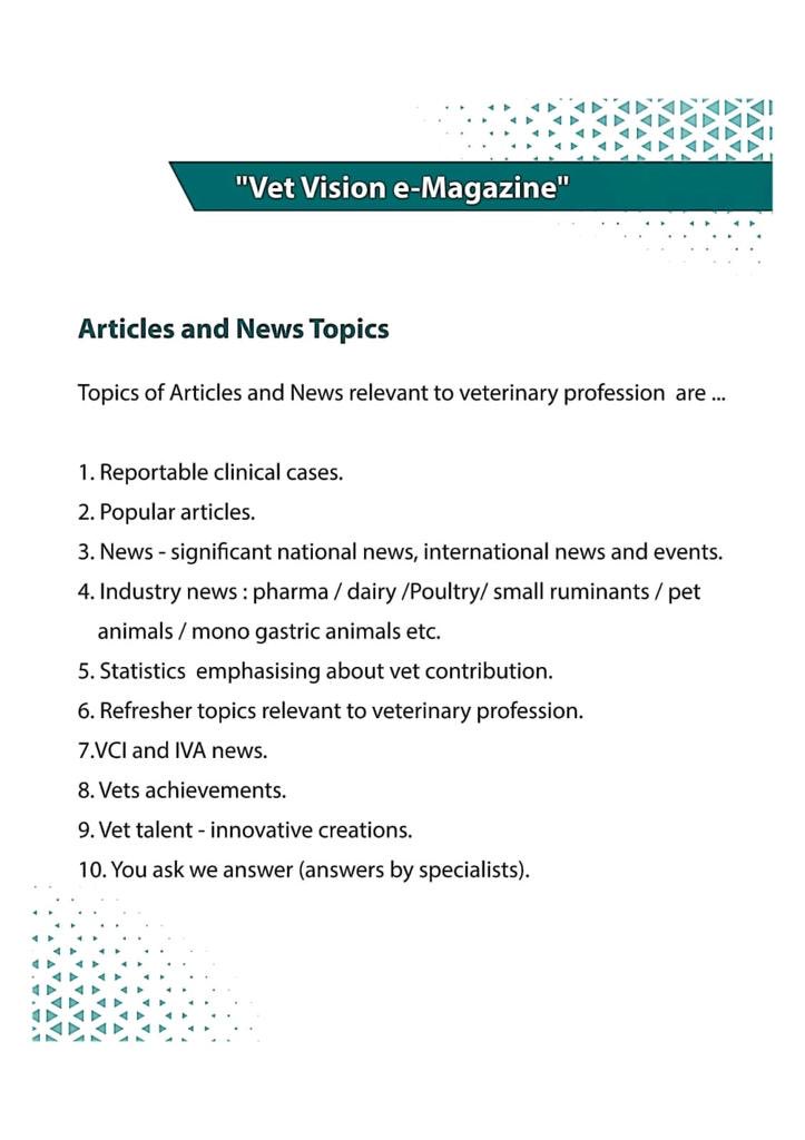 presidentVCI's tweet photo. "When you have a clear vision, conviction, audacity, and tenacity, you become unstoppable."

Indian Veterinary Association proudly launched its e magazine which will contain news, abstracts and will also be a showcase platform of talents in the emagazine. https://t.co/ccg75nU7DS