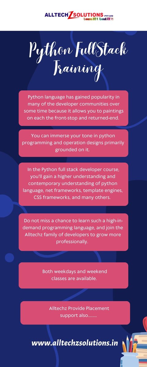 alexsamcurren's tweet image. AlltechZ Offers #Python FullStack Training in @Chennai.

#Pythonfullstacktraininginchennai   #Pythonfullstacktraininginvelachery #Pythonfullstackdevelopercourseinchennai #Pythonfullstackdevelopercourseinvelachery 
Visit us: alltechzsolutions.in/python-trainin…
For Enquiry: 7810998987