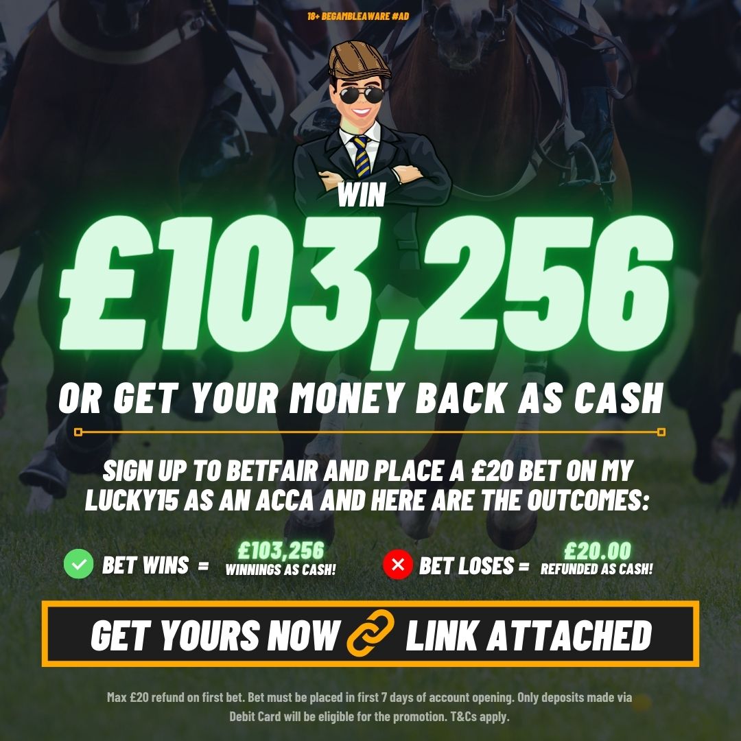 BennyBoyTips's tweet image. 🍀DAY 1 #RoyalAscot LUCKY 15!

Add it here: bit.ly/RALucky15-Day1

🔙 50p E/W returns £4,341.17

Place a £20 bet on my Lucky15 as an acca and win £103,256 in cash or get a full refund in cash...

Here: bit.ly/BennyFree20

18+ BeGambleAware AD