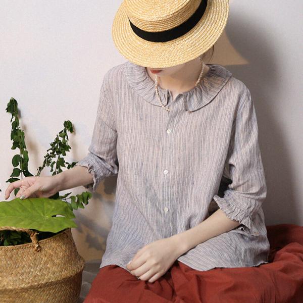 Feeling extra comfy 🍀 👚

Shop Now👉🌸👉🌼cutt.ly/WJ4xgRq

Price: US$69.99 ✨🌷

#shirt #blouse #stripes #linen #peterpancollar #flaxclothing #casual #summer #beachfashion