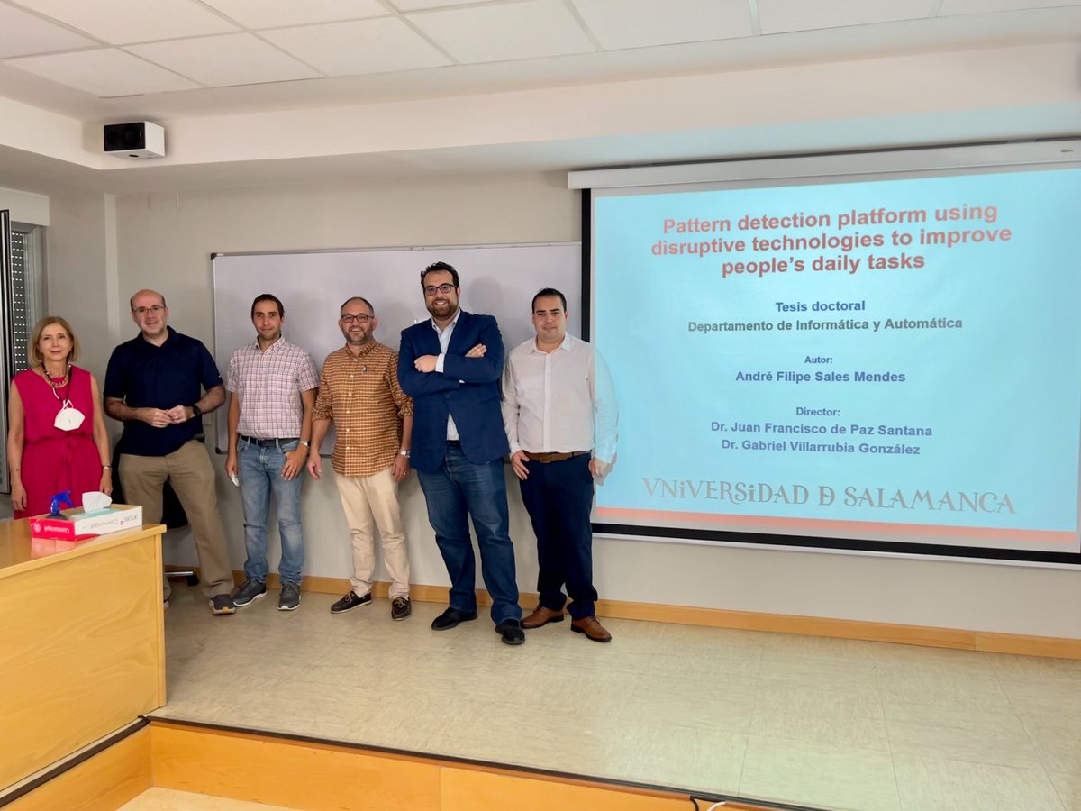 El pasado viernes día 10/06/2022  se presentó la tesis “Pattern detection platform using disruptive technologies to improve people’s daily tasks”

Mandamos la enhorabuena a André y agradecemos la presencia de los diferentes miembros del tribunal.
Felicidades <a href="/SalesMenAndre/">André Sales Mendes</a>