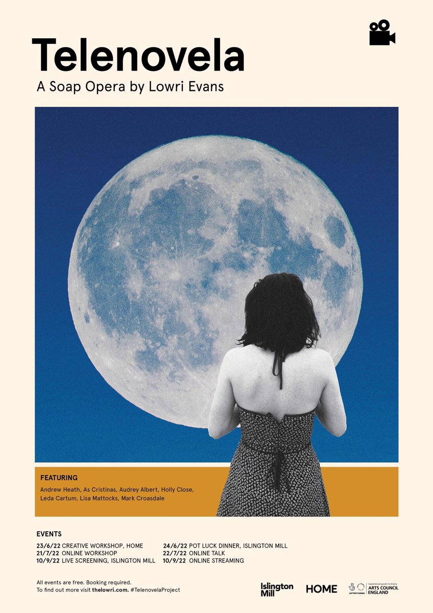 I’m turning my journals into an online art soap opera called Telenovela. It will be released nightly from 10 September (the full moon), commissioned by <a href="/home_mcr/">HOME</a> &amp; <a href="/islingtonmill/">Islington Mill</a>, with funding from <a href="/ace_national/">Arts Council England</a>.

Here’s the poster, designed by <a href="/lisamattocks/">Lisa Mattocks</a>. #TelenovelaProject