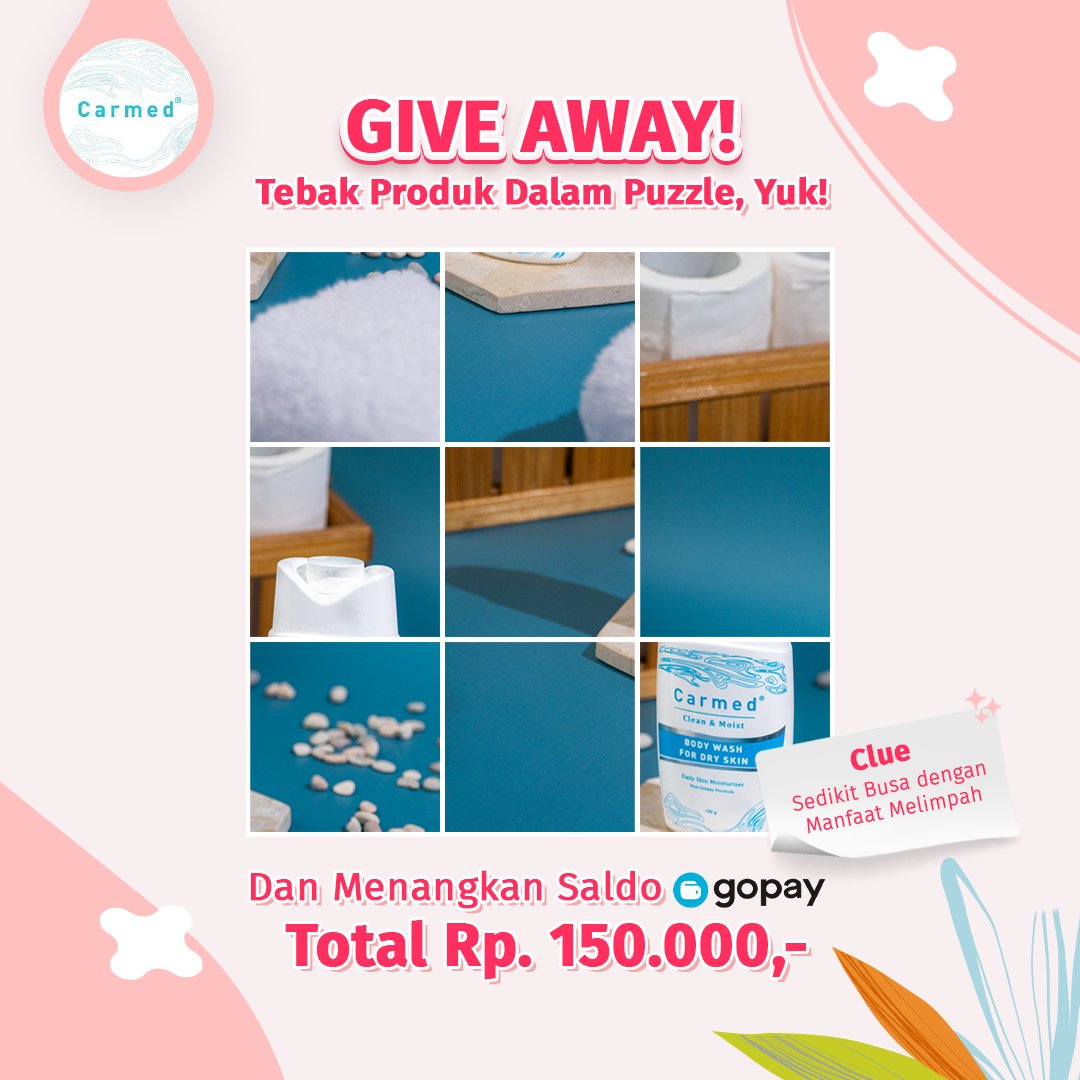 Carmed_ID's tweet photo. ✨GIVEAWAY ✨
Teman Carmed, coba susun dan tebak produk apa sih yang ada di dalam puzzle ini? Bagi 3 orang yang beruntung, berhak untuk mendapatkan saldo Gopay senilai Rp. 50.000,- lho 😝

Caranya: https://t.co/5hxNgxVfl8