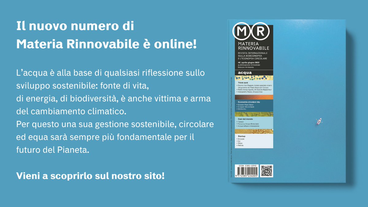 RenewableMatter's tweet photo. Il nuovo numero di Materia Rinnovabile dedicato all'acqua è disponibile sul nostro sito 🌍💧

➡️ https://t.co/OrEOXPdtlP https://t.co/vx7oDAGkPg
