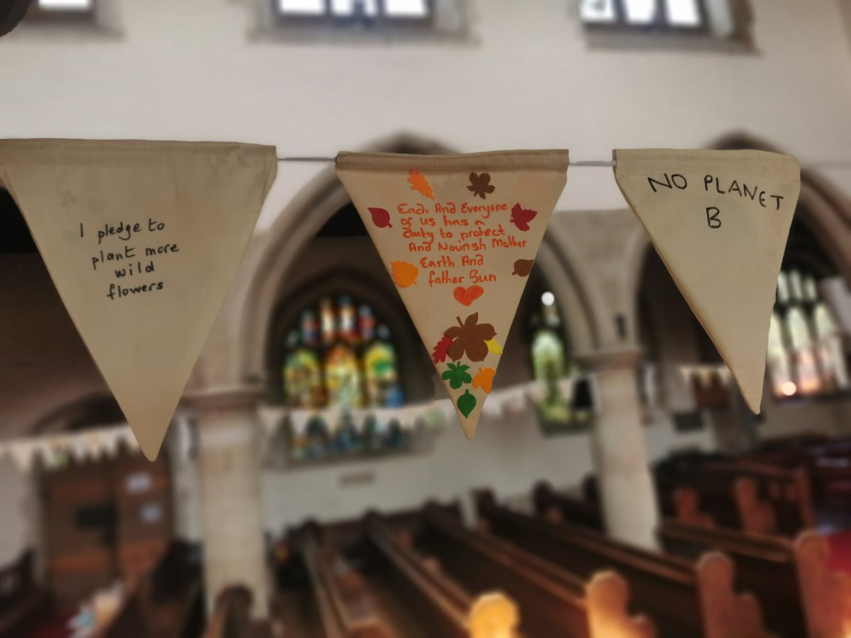 There's #NoPlanetB🌍. Another of today's #EcoBunting pieces reminds us we are each responsible for helping protect the earth. What will you do? Perhaps join the maker of piece 3 in pledging to plant wildflowers? #EcoChurch #environment <a href="/MessyChurchInHx/">MessyChurchInHornchurch</a> <a href="/LynneCullens/">Lynne Cullens</a> <a href="/archbarking/">Chris Burke</a>