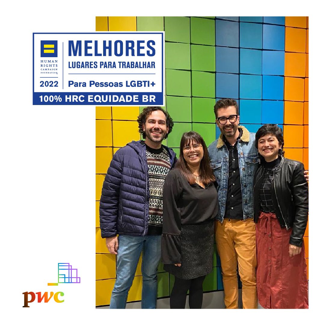 maureliocastro's tweet photo. Recebemos o Selo HRC Equidade BR e passamos a integrar o ranking das Melhores Empresas para pessoas #LGBTI+ trabalharem e se desenvolverem. A classificação é resultado da pesquisa do Programa Global de Equidade no Trabalho, da @humanrightscam2 divulgada na Feira DiverS/A. #PwC https://t.co/KwezgFq547